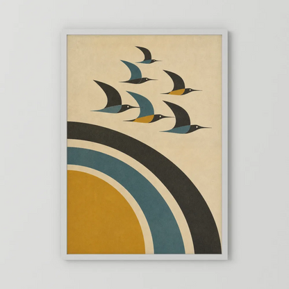 Mid-Century Modern Birds in Flight Abstract Art Print