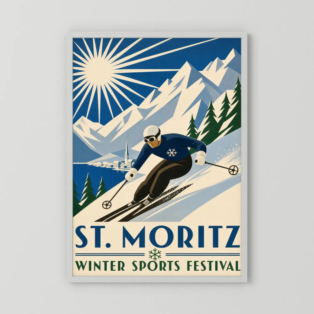St. Moritz: Winter Sports Festival – Vintage Swiss Alps Ski Poster Print