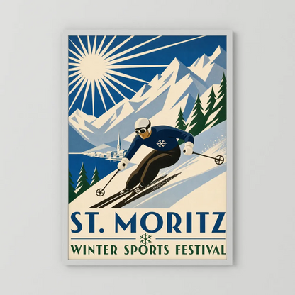 St. Moritz: Winter Sports Festival – Vintage Swiss Alps Ski Poster Print