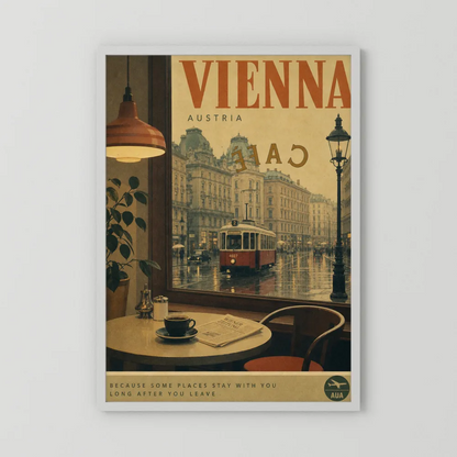 Vienna Austria Vintage Cafe Tram Travel Poster Art Print