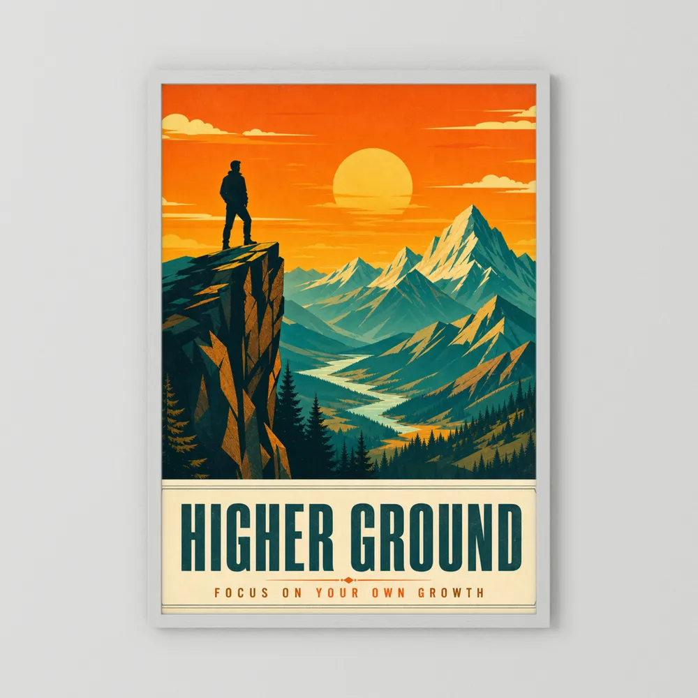 Higher Ground – Retro Mountain Landscape Art Print