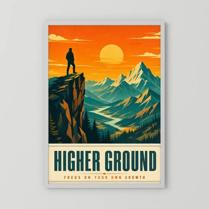 Higher Ground – Retro Mountain Landscape Art Print