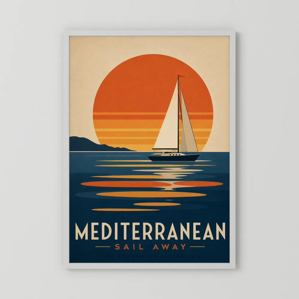 Mediterranean Sail Away Vintage Travel Poster Art Print