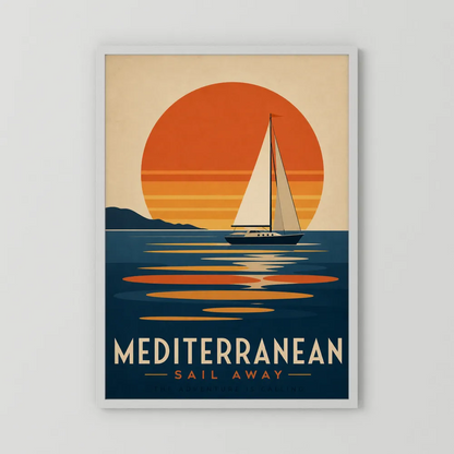 Mediterranean Sail Away Vintage Travel Poster Art Print