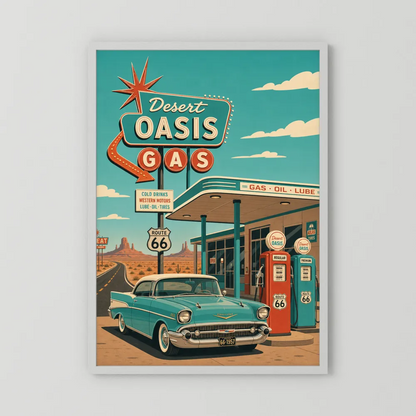 Desert Oasis Gas Station Route 66 Vintage Art Print