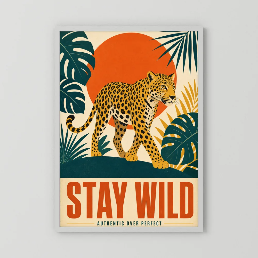 Stay Wild Leopard – Retro Jungle Art Print