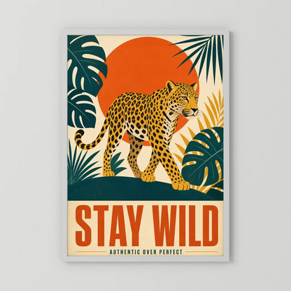 Stay Wild Leopard – Retro Jungle Art Print