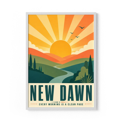 New Dawn – Retro Sunrise Landscape Art Print