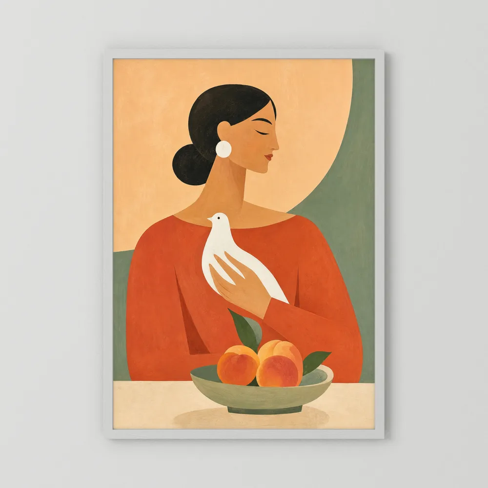 Woman Holding White Dove Minimalist Boho Art Print