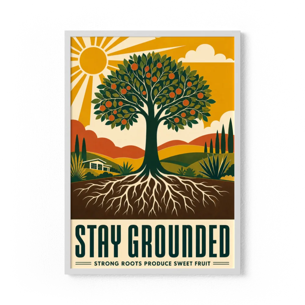 Stay Grounded – Retro Tree & Deep Roots Art Print