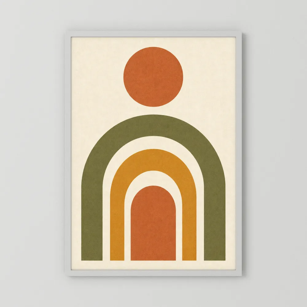 Terracotta Rainbow Sun Boho Minimalist Art Print