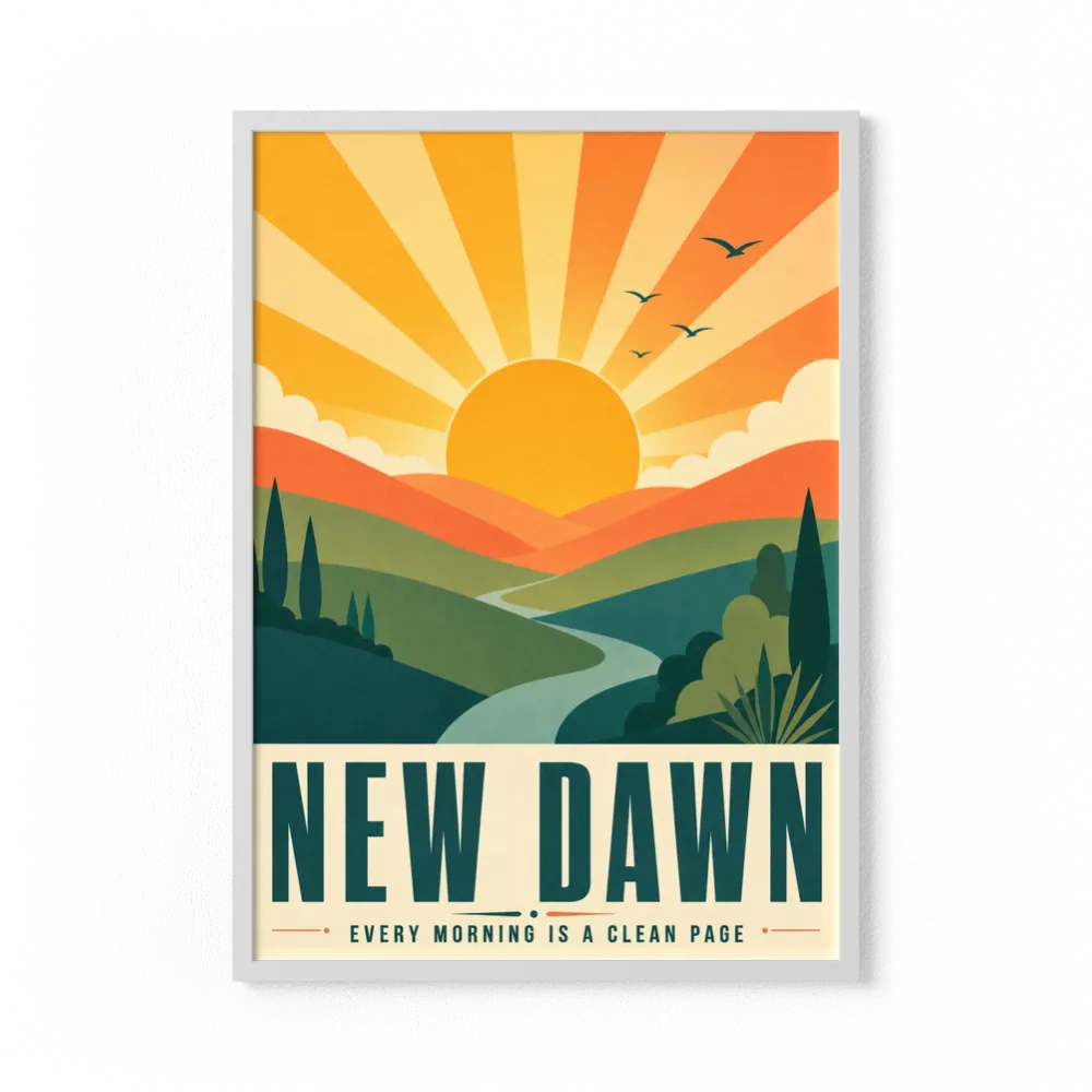 New Dawn – Retro Sunrise Landscape Art Print