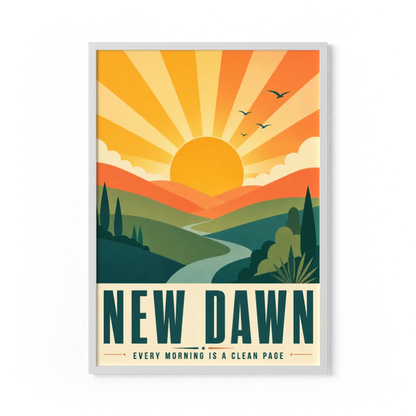 New Dawn – Retro Sunrise Landscape Art Print