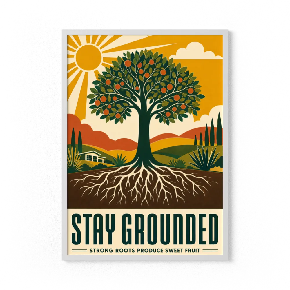 Stay Grounded – Retro Tree & Deep Roots Art Print