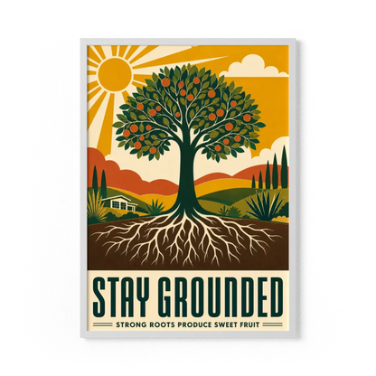 Stay Grounded – Retro Tree & Deep Roots Art Print